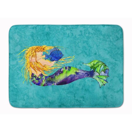 Carolines Treasures Blonde Mermaid on Teal Machine Washable Memory Foam Mat 8724RUG